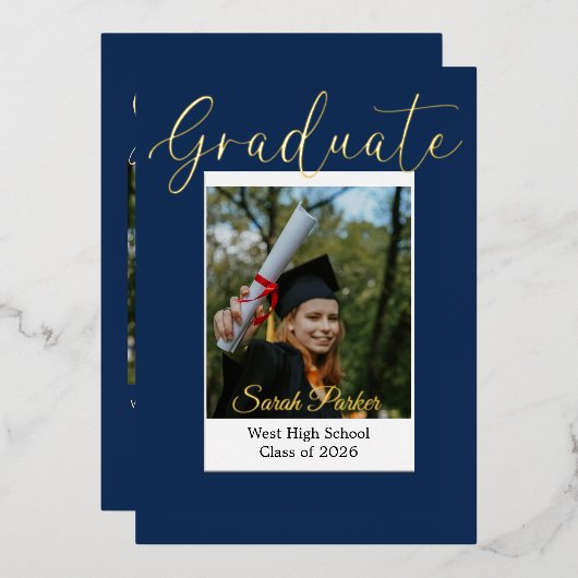 Photo Graduation Modern Foil Invitation 箔招待状 (正面/裏面)