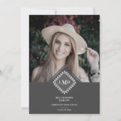 Photo Graduation Party Chic Initial Lace Romantic  招待状 (正面)