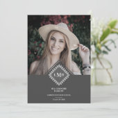 Photo Graduation Party Chic Initial Lace Romantic  招待状 (スタンド正面)