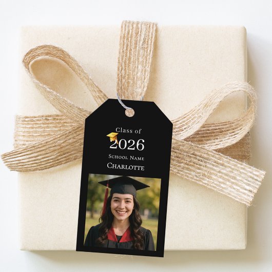 Photo Graduation Party Thank You black ギフトタグ