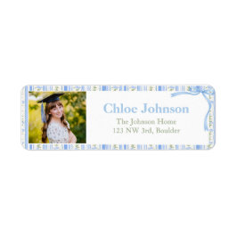 Photo Graduation Return Address Labels Blue Bow ラベル