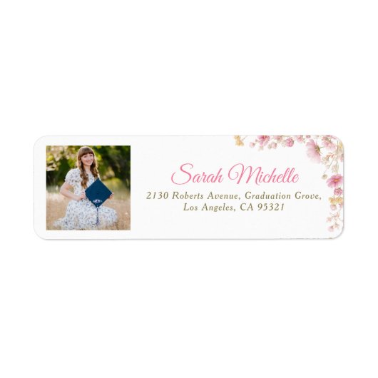 Photo Graduation Return Address Labels Floral ラベル (正面)