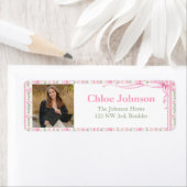 Photo Graduation Return Address Labels Pink Bow ラベル (インサイチュ)