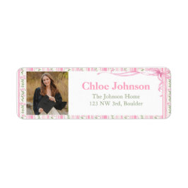 Photo Graduation Return Address Labels Pink Bow ラベル