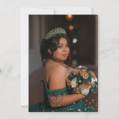 Photo Green Gold Glitter Masquerade Quinceañera 招待状 (裏面)