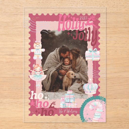 Photo Groovy Nutcracker Retro Pastel Christmas アクリル招待状 (正面)