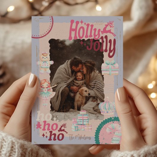 Photo Groovy Nutcracker Retro Pastel Christmas 箔招待状