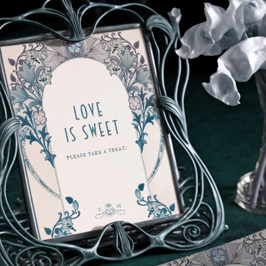 Photo Guestbook Sign Dusty Blue William Morris ポスター