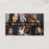 Photo Hair Salon Stylist Luxe Monogram Black Pink 名刺 (正面)