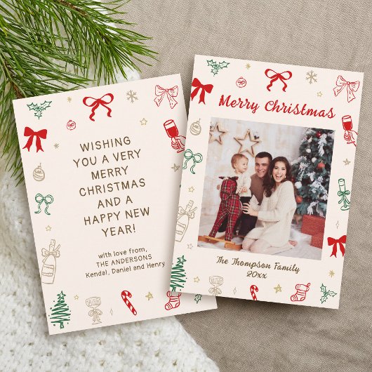 Photo Hand Drawn Christmas Card 招待状