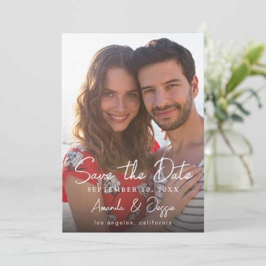 Photo - Handwriting Vertical Save the Date 3 招待状 (スタンド正面)