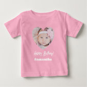 Photo heart name birthday girl pink ベビーTシャツ (正面)