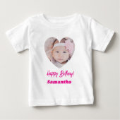 Photo heart name birthday girl pink ベビーTシャツ (正面)