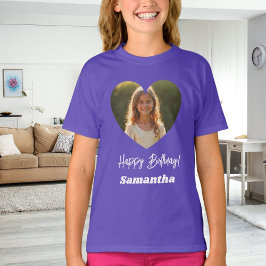 Photo heart name birthday girl purple tシャツ