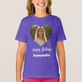 Photo heart name birthday girl purple tシャツ (正面)