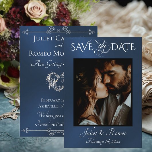 Photo & Heart Save the Date on Blue セーブザデート