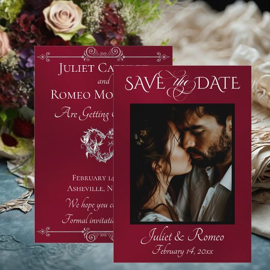 Photo & Heart Save the Date on Burgundy セーブザデート