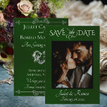 Photo & Heart Save the Date on Emerald セーブザデート<br><div class="desc">This romantic design features a placeholder for photo of the couple and names on the front as well as date of event. The back embellished with a silver heart has room for more information. Also available with different colored backgrounds for your wedding theme colors. Designed to coordinate with the "Romantic...</div>