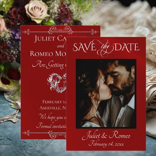 Photo & Heart Save the Date on Red セーブザデート