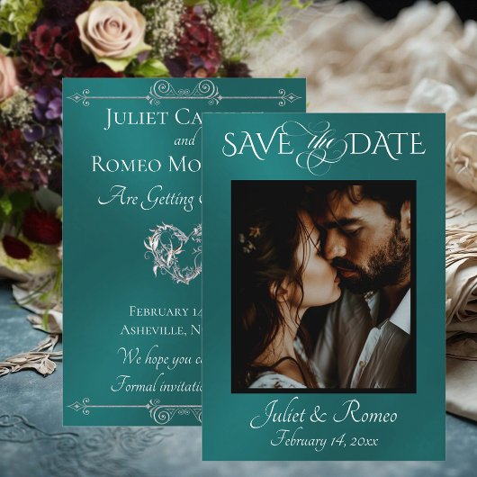 Photo & Heart Save the Date on Teal セーブザデート