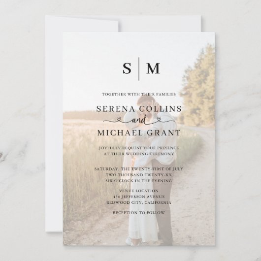 Photo Heart Script QR Code Wedding 招待状 (正面)