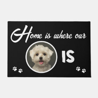 Photo Home is Where My Dog is Black ドアマット