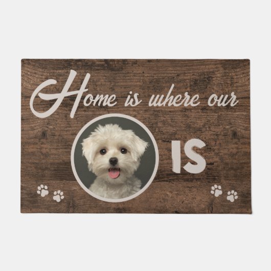 Photo Home is Where My Dog is Wood Custom ドアマット (正面)