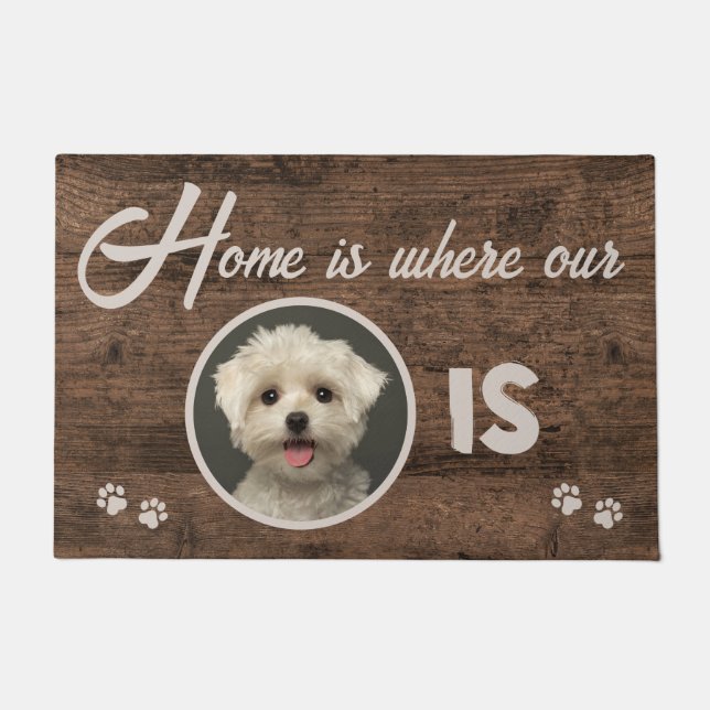 Photo Home is Where My Dog is Wood Custom ドアマット (正面)