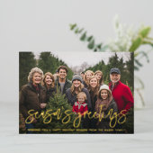 Photo horizontal Season's Greetings ボタニカル ゴールド 箔シーズンカード (立ち正面)