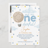 Photo Hot Air Balloon Mr. Onederful 1st Birthday 招待状 (正面/裏面)