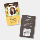 PHOTO-ID従業員VIPパスひまわり素朴花 バッジ (正面＆裏面)