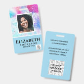 PHOTO-ID従業員VIPパス水色抽象的 バッジ (正面＆裏面)