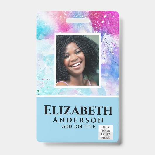 PHOTO-ID従業員VIPパス水色抽象的 バッジ (正面)