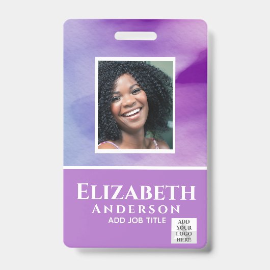 PHOTO-ID従業員VIPパス水色抽象的 バッジ (正面)