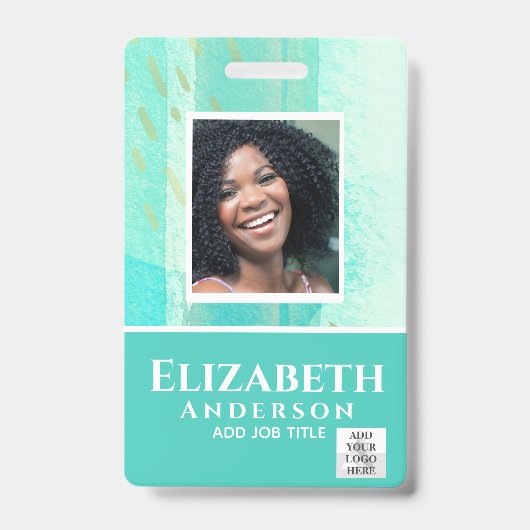 PHOTO-ID従業員VIPパス水色抽象的 バッジ (正面)