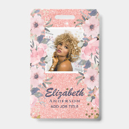 PHOTO ID – 従業員VIPパスガーリーグリッター花 バッジ