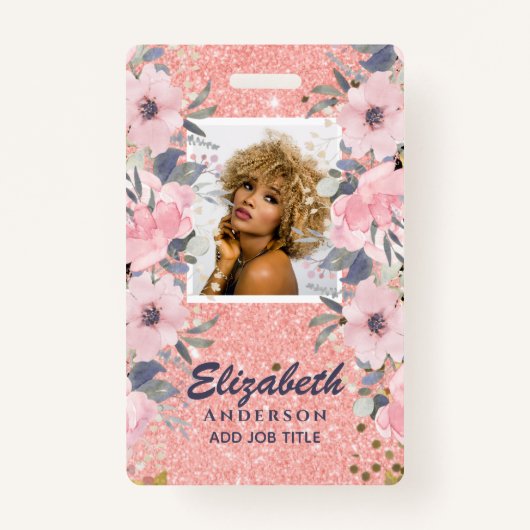 PHOTO ID – 従業員VIPパスガーリーグリッター花 バッジ (正面)