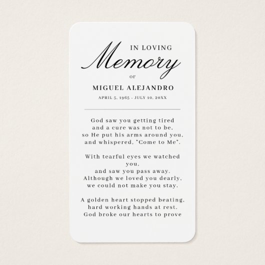 Photo In Lovingエレガント Memory悔やみや弔慰祈りの言葉 (裏面)