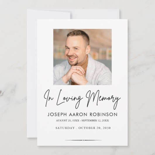 Photo In Loving Memory Funeral Memorial Keepsake 招待状 (正面)