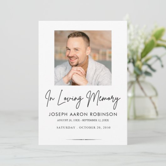Photo In Loving Memory Funeral Memorial Keepsake 招待状 (スタンド正面)