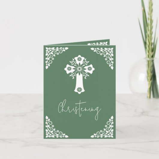 Photo Invitation For Christening Cross Fern Green シーズンカード (正面)