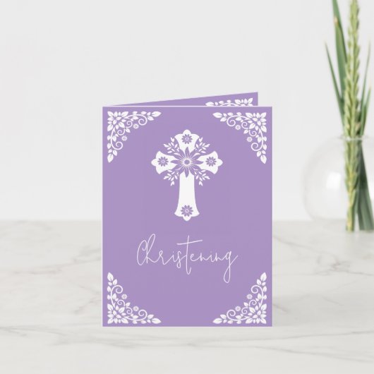 Photo Invitation For Christening Cross Lilac シーズンカード (正面)