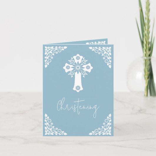 Photo Invitation For Christening Cross Sky Blue シーズンカード (正面)