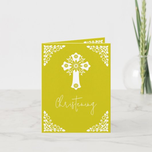 Photo Invitation For Christening Cross Yellow シーズンカード (正面)