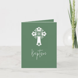 Photo Invitation Simple Baptism Cross Fern Green シーズンカード