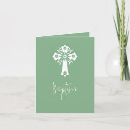 Photo Invitation Simple Baptism Cross Sage Green シーズンカード