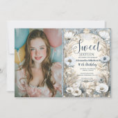 Photo Ivory Wildflower Art Nouveau Sweet Sixteen 招待状 (正面)