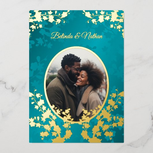 Photo  Jewel Tone Floral Wedding  箔招待状 (正面)