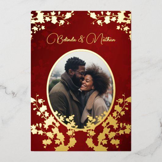 Photo  Jewel Tone Floral Wedding  箔招待状 (正面)