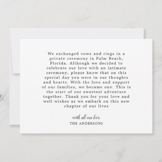 Photo Just Married Modern Script Heart Wedding 案内状 (裏面)